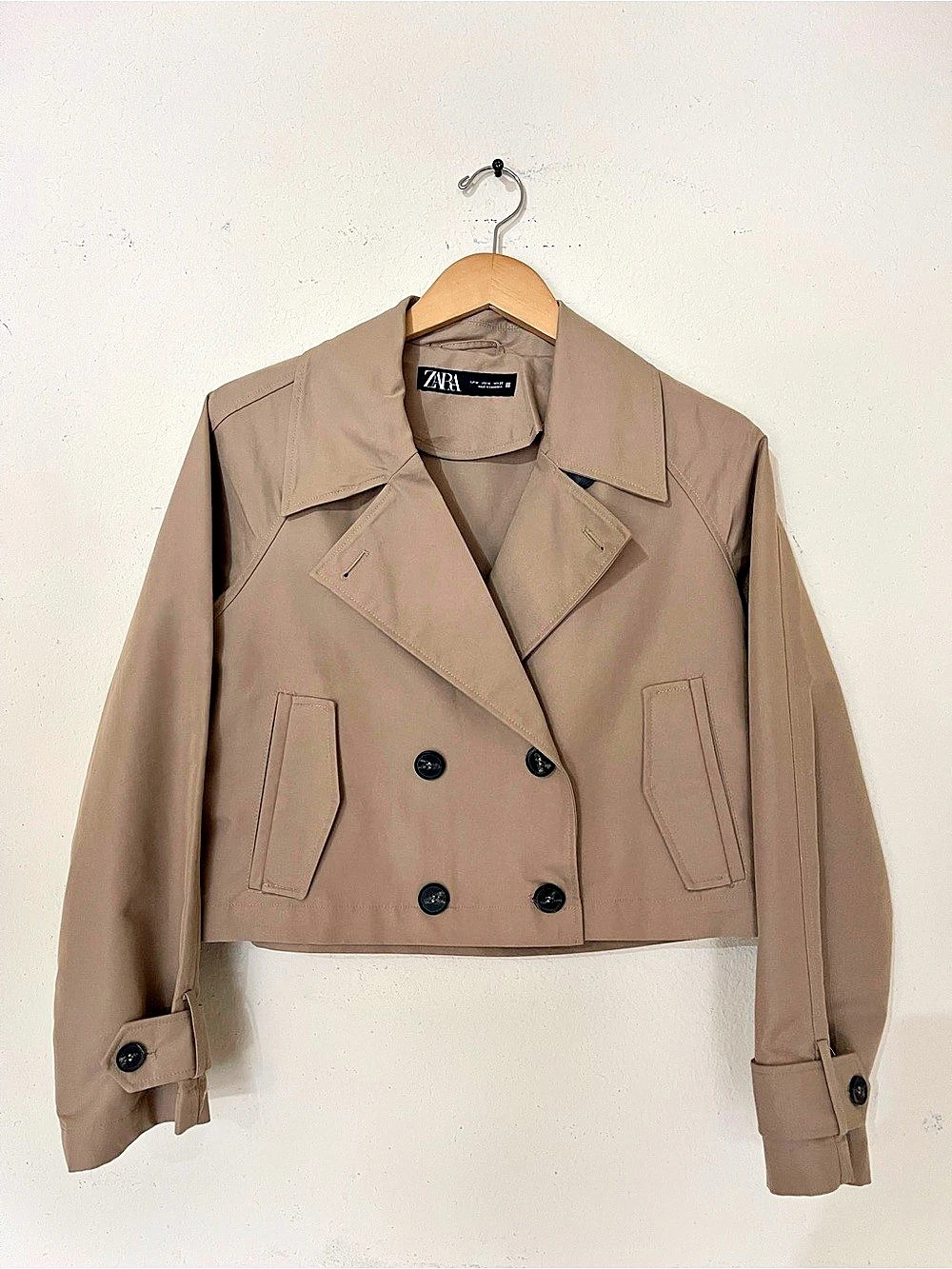 • NWOT Zara Cropped Trench Coat Jacket Women's Camel Tan Double Breasted Medium